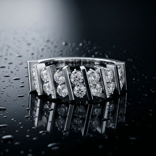 White gold Channel Set Round Diamond Anniversary Band with Vertical Prongs