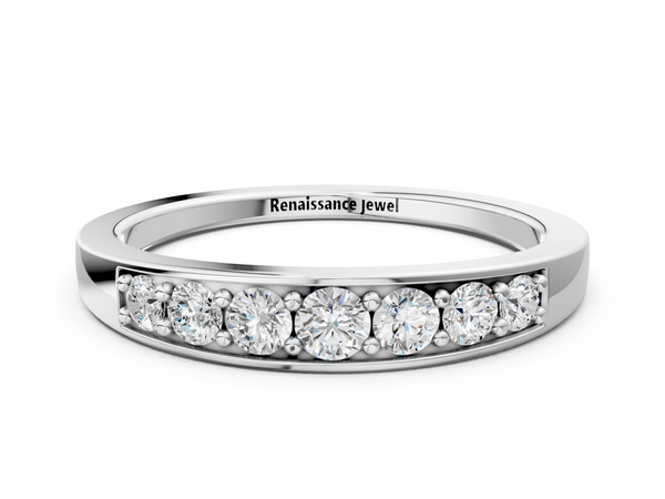 Silver Channel-Set Round Diamond Comfort Fit Band