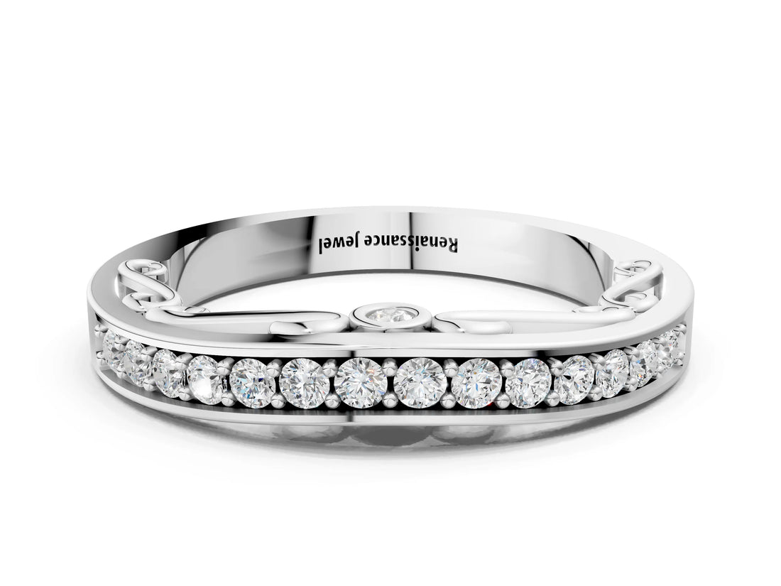 White gold Channel Set Round Diamond Contoured Band_12