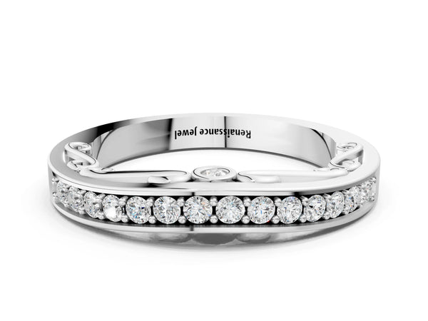 White gold Channel Set Round Diamond Contoured Band
