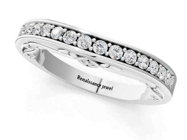 White gold Channel Set Round Diamond Contoured Band