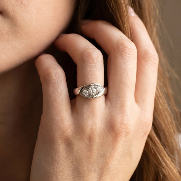 White gold Channel Set Round Diamond Crossover Band