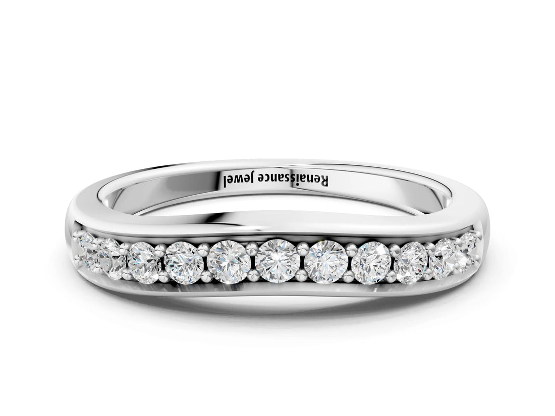 White gold Channel Set Round Diamond Curved Band_12