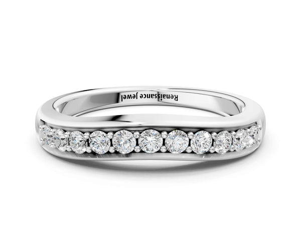 Platinum Channel Set Round Diamond Curved Band
