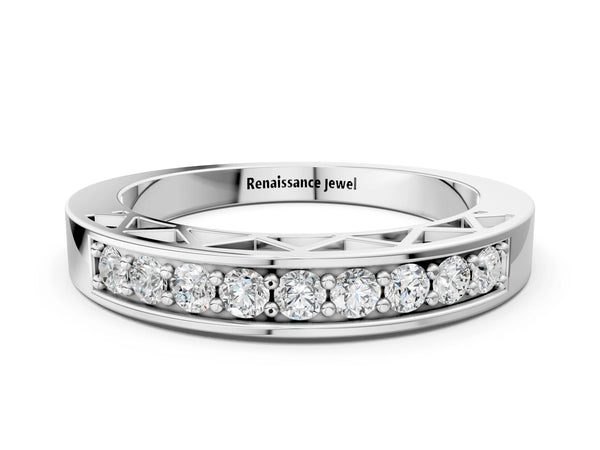 White gold Channel-Set Round Diamond Eternity Band with Shared Prong Setting