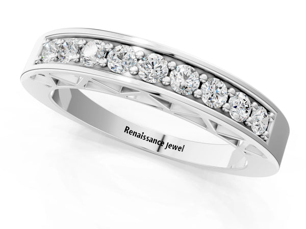 White gold Channel-Set Round Diamond Eternity Band with Shared Prong Setting