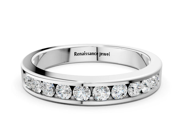 Silver Channel-Set Round Diamond Eternity Band