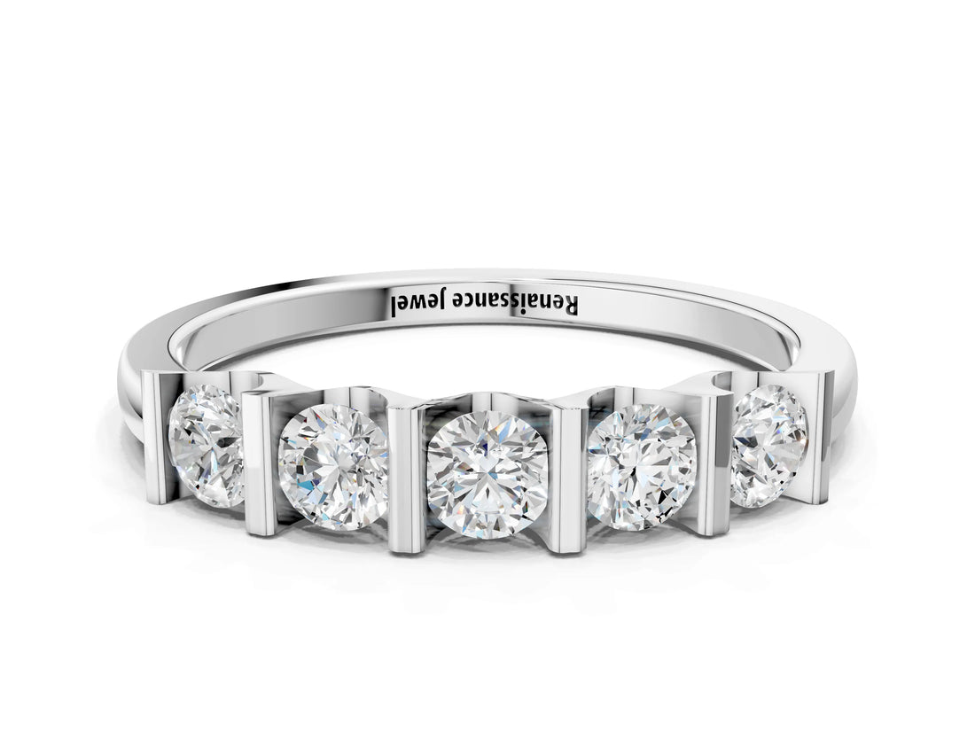 White gold Channel-Set Round Diamond Five-Stone Band_12