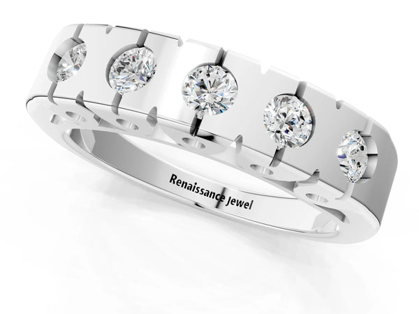 Platinum Channel Set Round Diamond Flat Band with Prong Setting