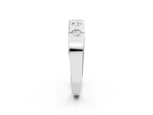 Silver Channel Set Round Diamond Flat Band with Prong Setting