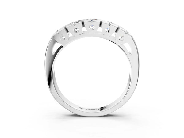 White gold Channel Set Round Diamond Flat Band with Prong Setting