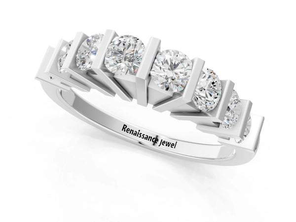 Platinum Channel Set Round Diamond Half Eternity Band with Bar Prong Setting