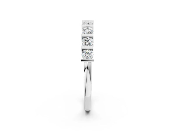Platinum Channel Set Round Diamond Half Eternity Band with Bar Prong Setting