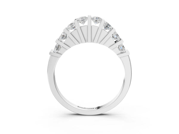 Platinum Channel Set Round Diamond Half Eternity Band with Bar Prong Setting