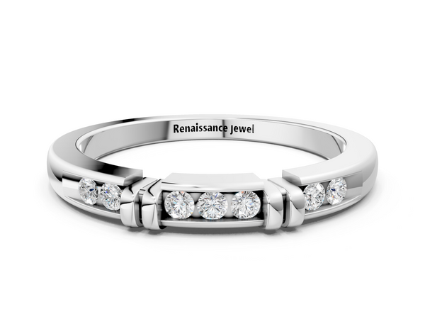Platinum Channel Set Round Diamond Half-Eternity Band with Bar Prong Setting