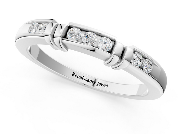 Platinum Channel Set Round Diamond Half-Eternity Band with Bar Prong Setting