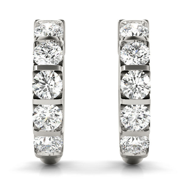 White gold Channel-Set Round Diamond Hoop Earrings 1