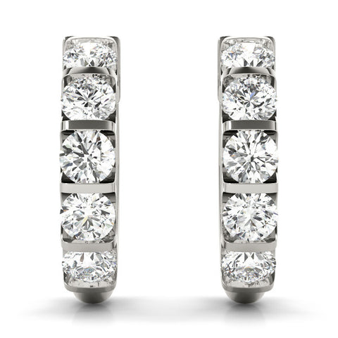 White gold Channel-Set Round Diamond Hoop Earrings 1