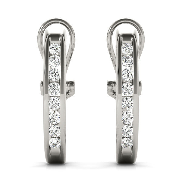 White gold Channel-Set Round Diamond Hoop Earrings in White Gold 1