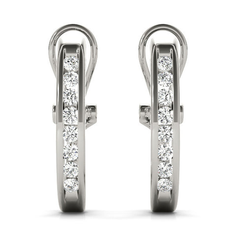 White gold Channel-Set Round Diamond Hoop Earrings in White Gold 1