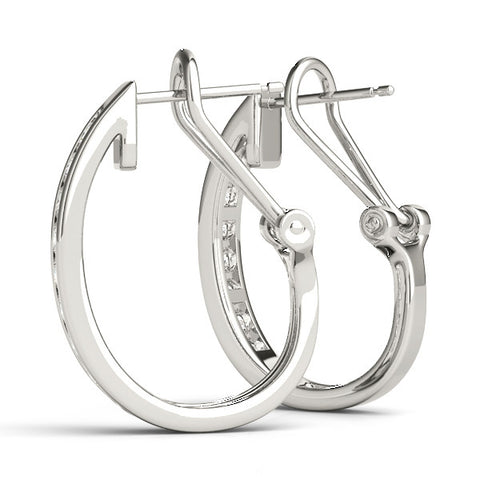 White gold Channel-Set Round Diamond Hoop Earrings in White Gold 2