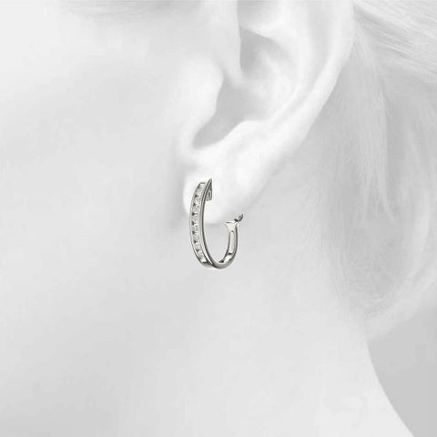 White gold Channel-Set Round Diamond Hoop Earrings in White Gold 4