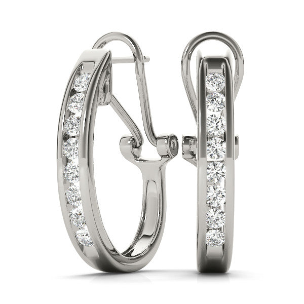 White gold Channel-Set Round Diamond Hoop Earrings in White Gold