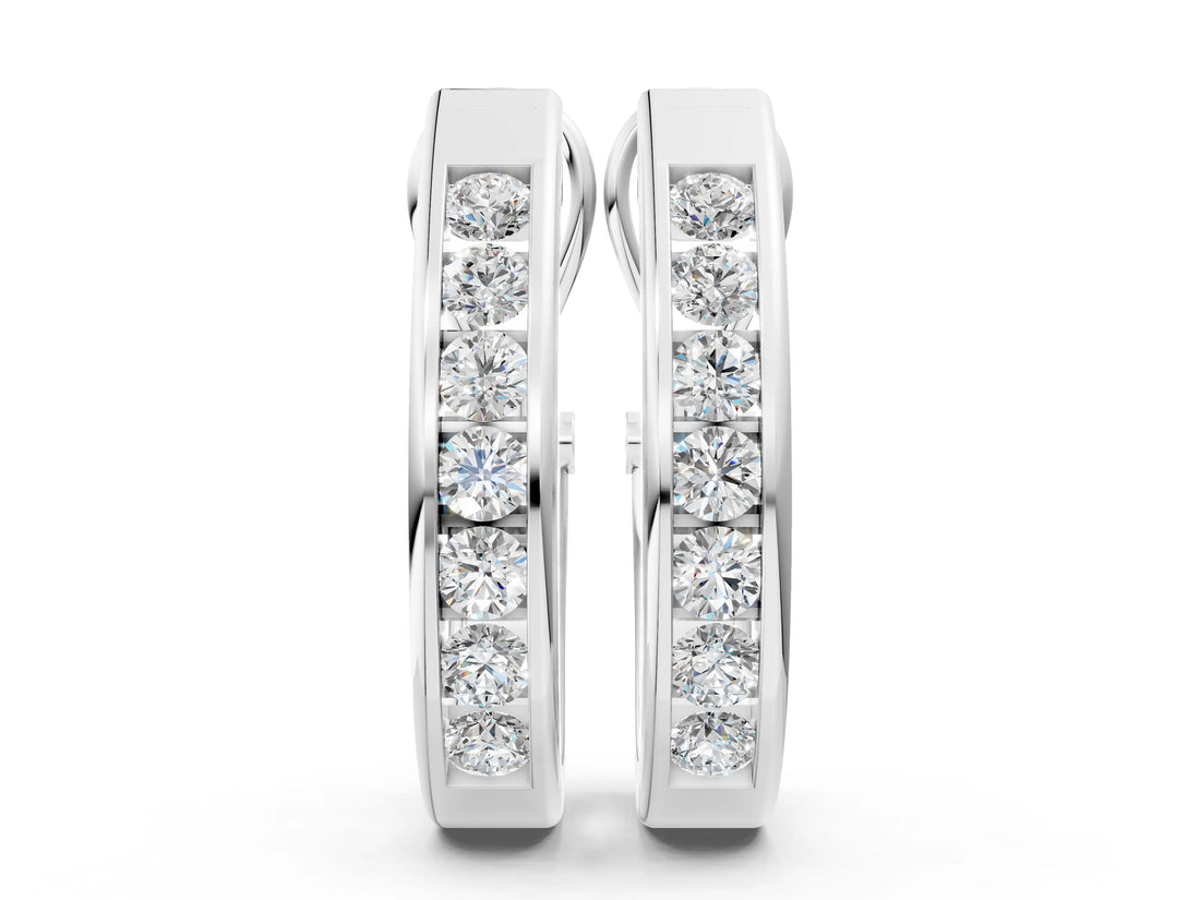 White gold Channel-Set Round Diamond Hoop Earrings in White Gold_14