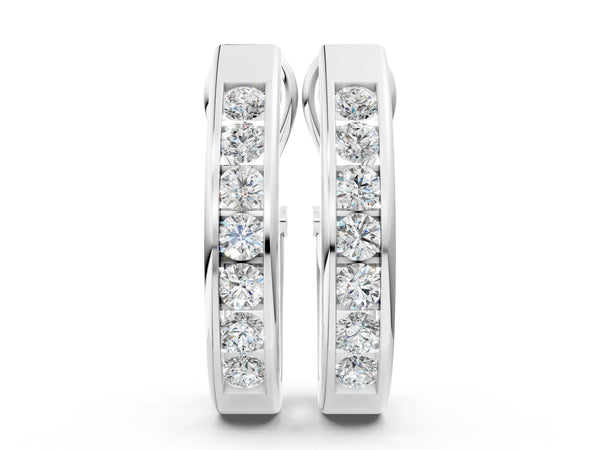 White gold Channel-Set Round Diamond Hoop Earrings in White Gold