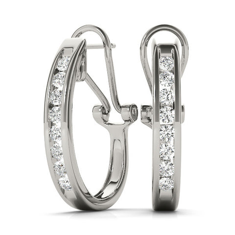 White gold Channel-Set Round Diamond Hoop Earrings in White Gold