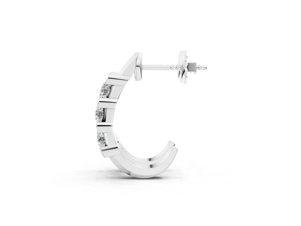 White gold Channel Set Round Diamond Hoop Earrings with Claw Prong Setting