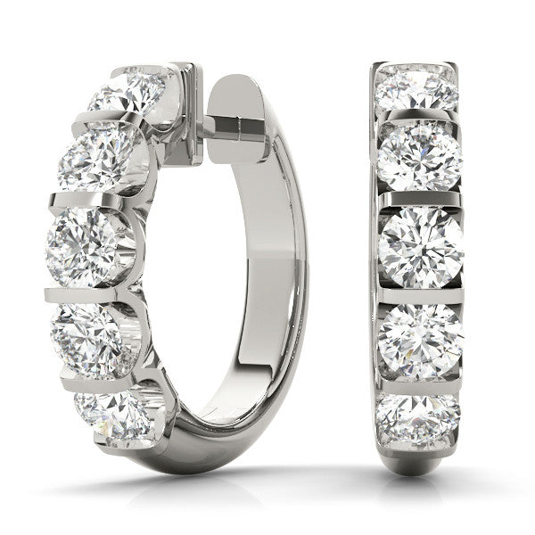 White gold Channel-Set Round Diamond Hoop Earrings