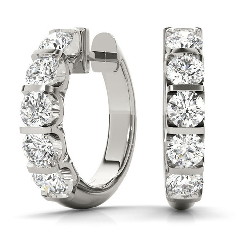 White gold Channel-Set Round Diamond Hoop Earrings