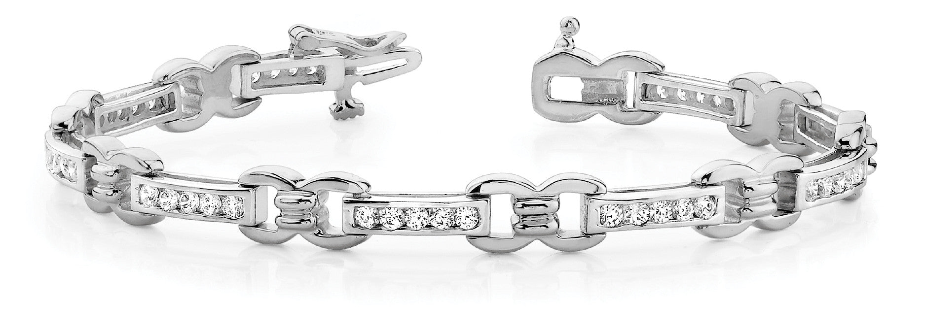 White gold Channel Set Round Diamond Link Bracelet with Box Clasp