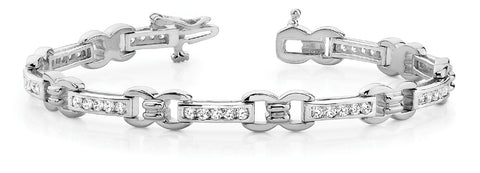 White gold Channel Set Round Diamond Link Bracelet with Box Clasp