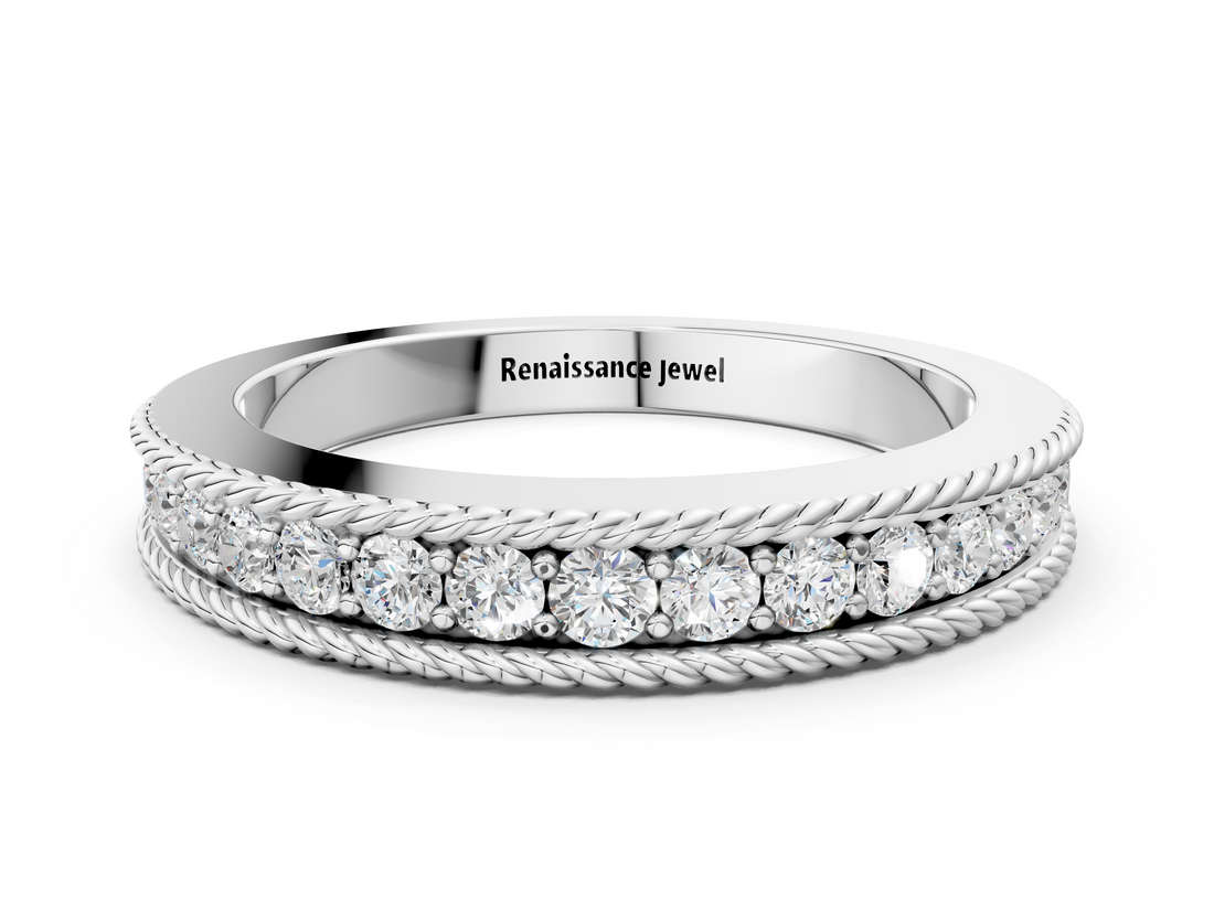 White gold Channel Set Round Diamond Milgrain Edge Band_12