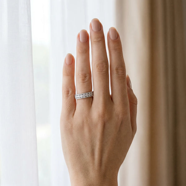 White gold Channel Set Round Diamond Milgrain Edge Band