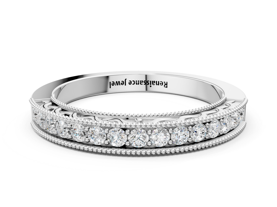 White gold Channel Set Round Diamond Milgrain Edge Eternity Band_12