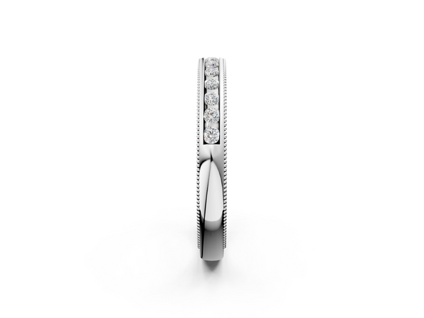 Platinum Channel Set Round Diamond Milgrain Edge Wedding Band