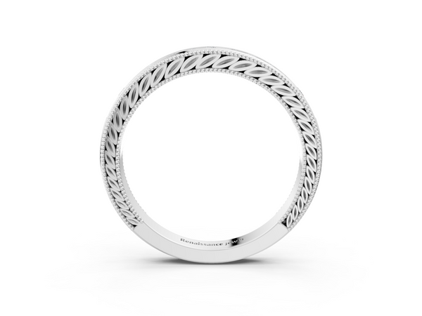 Platinum Channel Set Round Diamond Milgrain Edge Wedding Band