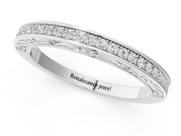 White gold Channel Set Round Diamond Milgrain Engraved Band