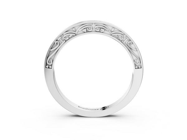 Platinum Channel Set Round Diamond Milgrain Engraved Band