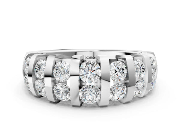White gold Channel-Set Round Diamond Multi-Row Band