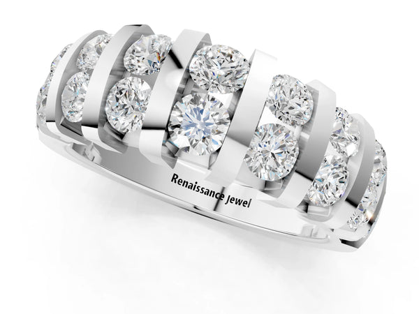 White gold Channel-Set Round Diamond Multi-Row Band