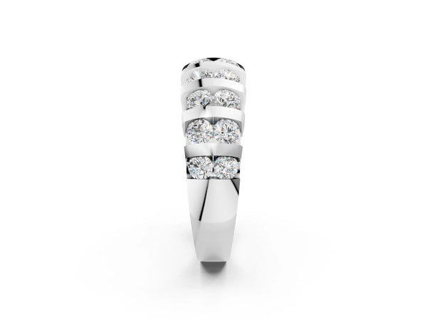 Silver Channel-Set Round Diamond Multi-Row Band