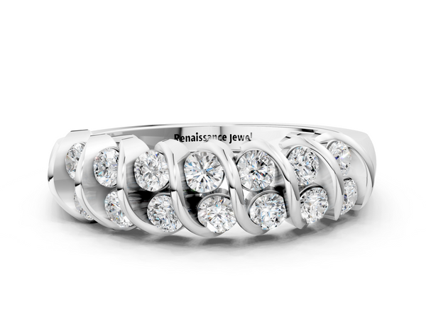 Silver Channel Set Round Diamond Multi-Row Band