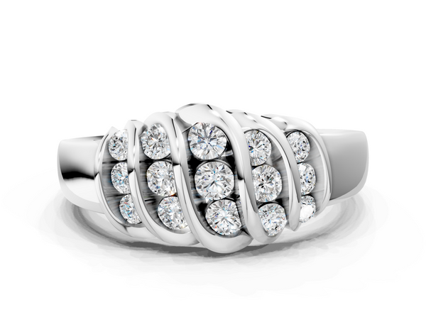 Silver Round Diamond Multi-Row Crossover Band