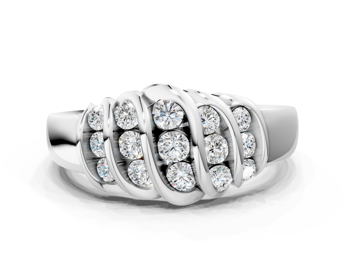 White gold Channel Set Round Diamond Multi-Row White Gold Band_12