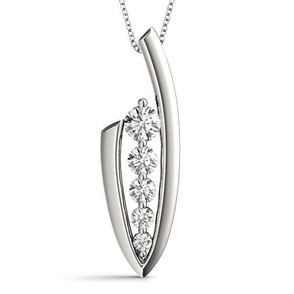 White gold Channel Set Round Diamond Pendant with Bar Prong Setting