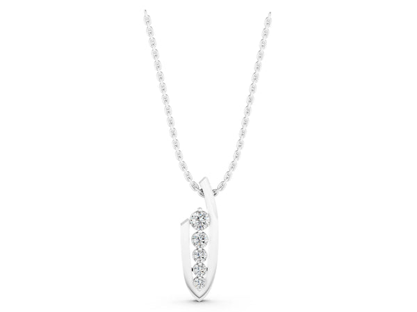 Silver Channel Set Round Diamond Pendant with Bar Prong Setting